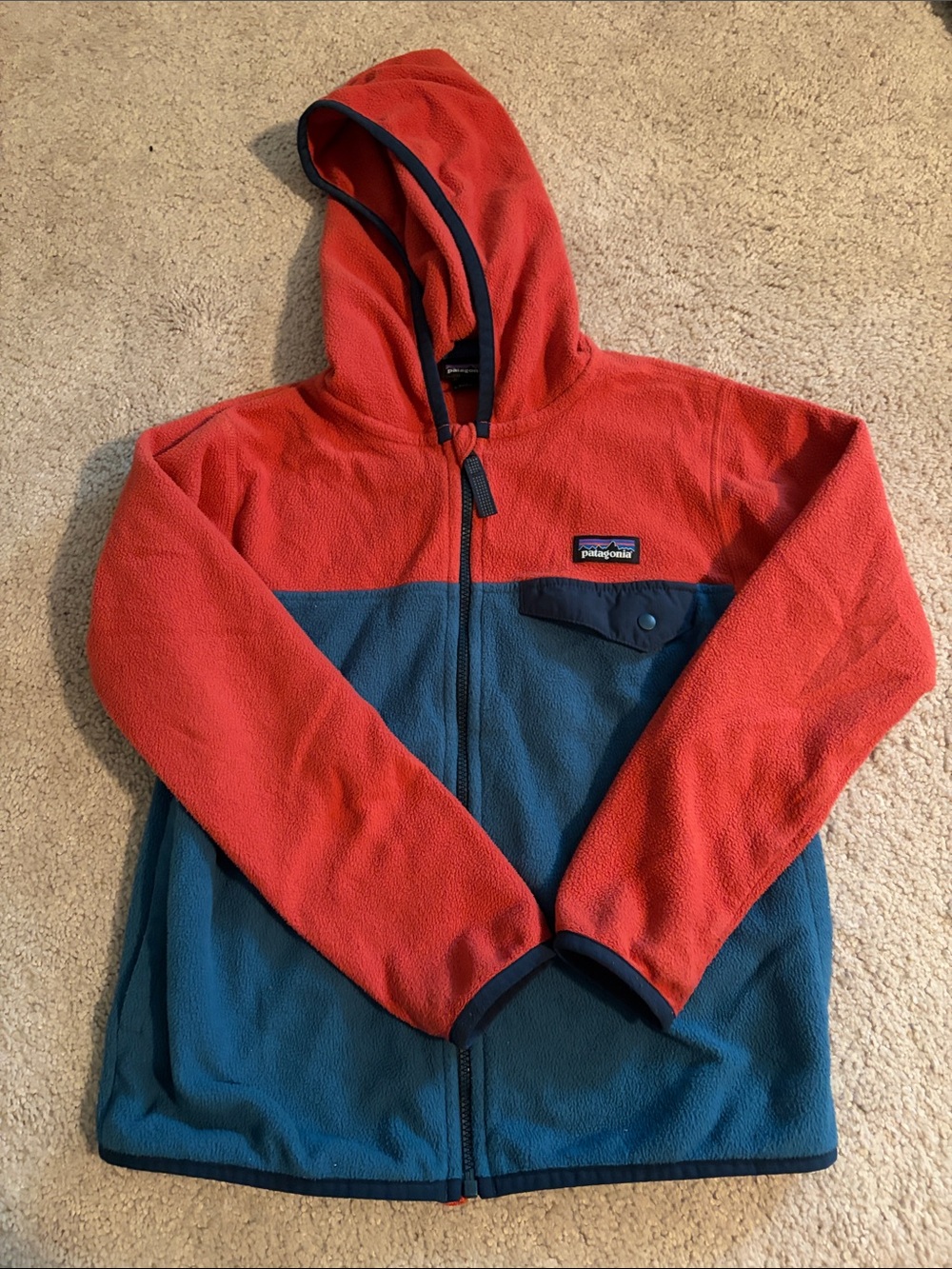 Patagonia Kids Hooded Fleece Jacket in Red and Teal